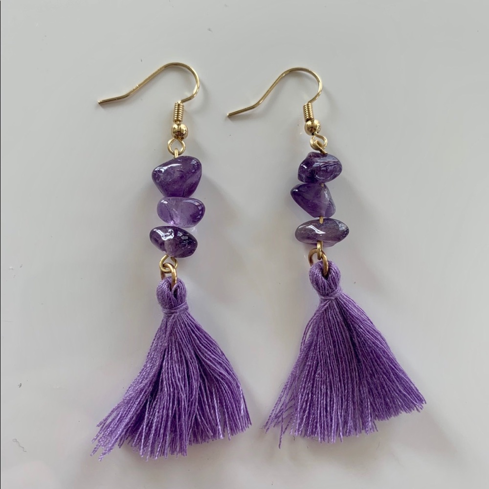 Amethyst Boho Tassel Earrings